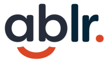 Ablr Logo - lowercase navy letters spelling Ablr with an orange curve below the text and period at the end